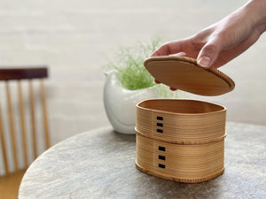 Magewappa - Wooden Bento Box - Ume Plum flower 2 layers - CIBI Odate Kougei Sha