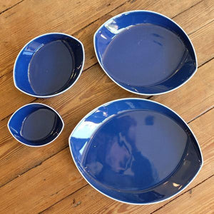 Hakusan Leaves Plate Set (4pcs) Blue - CIBI Hakusan Porcelain